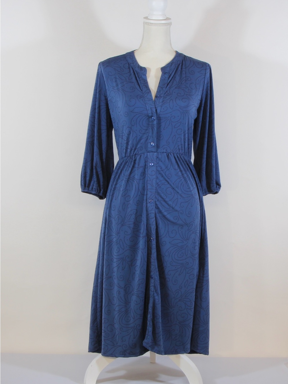 Amana Navy Blue Embellished Button-Front Midi Dress NWT
